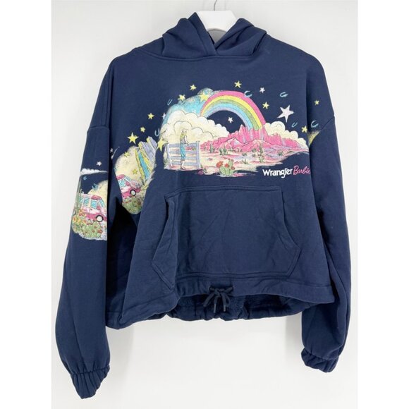 Wrangler x Barbie Scenic Hoodie with Bottom Draw String sweatshirt crop S - Picture 2 of 8